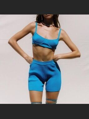 NWT Blue Knit Bralette and High-Waist Shorts Set - Women